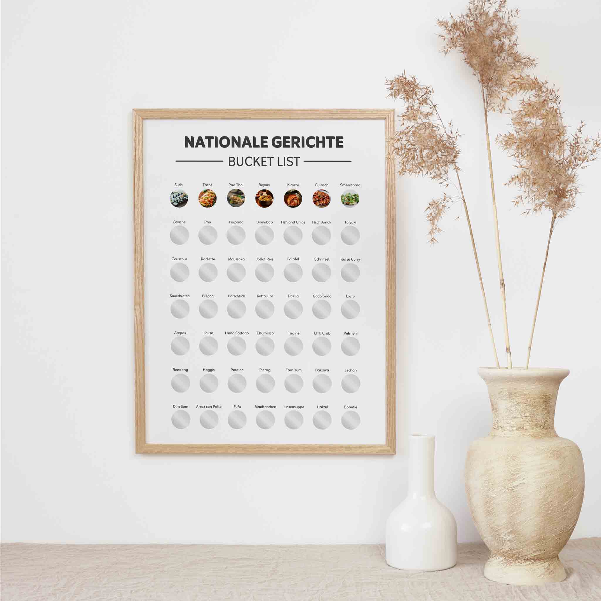 Die funkenschauer Bucketlist Nationale Gerichte Rubbelposter A3 - Kulinarische Weltreise ist das ideale Geschenk für Foodies und alle, die neue Gerichte entdecken möchten - mit Bildern und Rubbelkreisen zum Freirubbeln.
