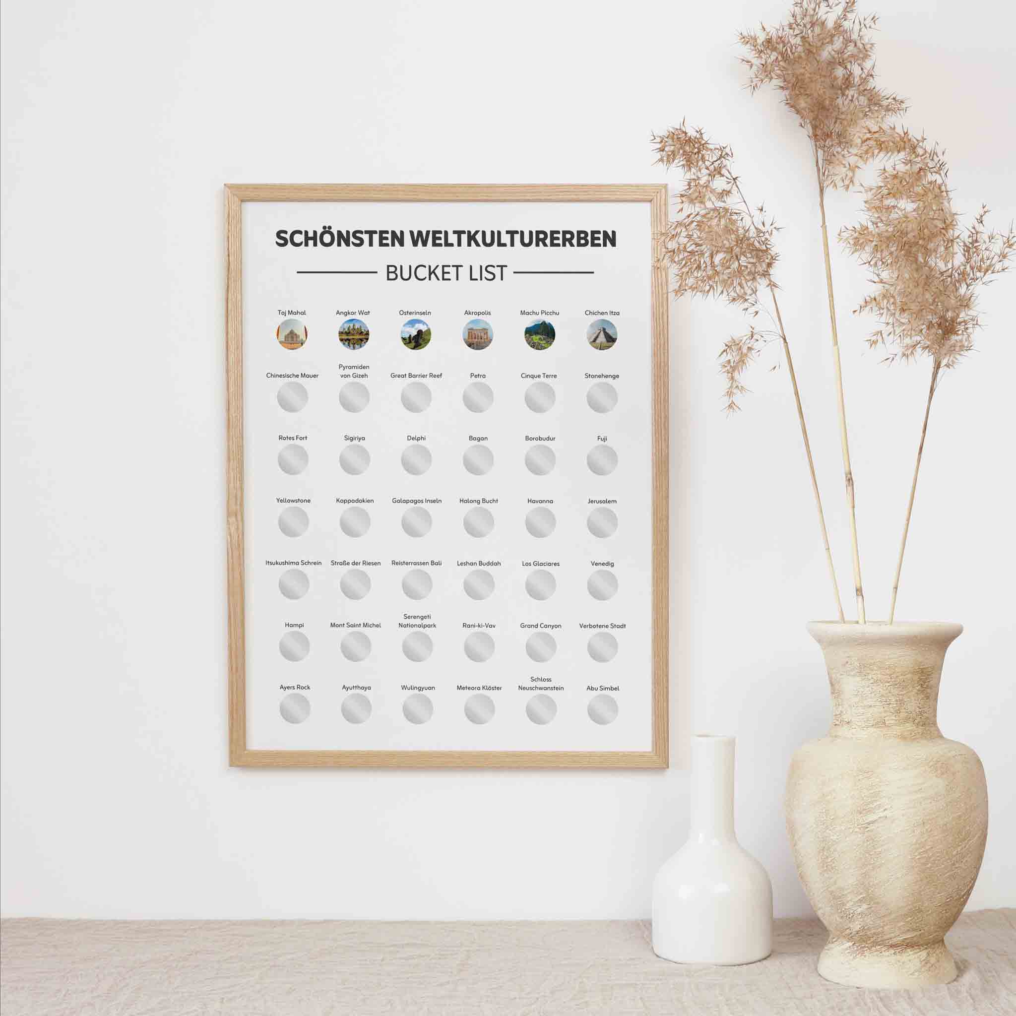 Das funkenschauer Geschenke für Reiseliebhaber - Löffelliste Weltkulturerbe Rubbel Poster A3 ist ein ideales Bucket List Poster für deine Reisen - das perfekte Reise Geschenk voller Weltkulturerbestätten.