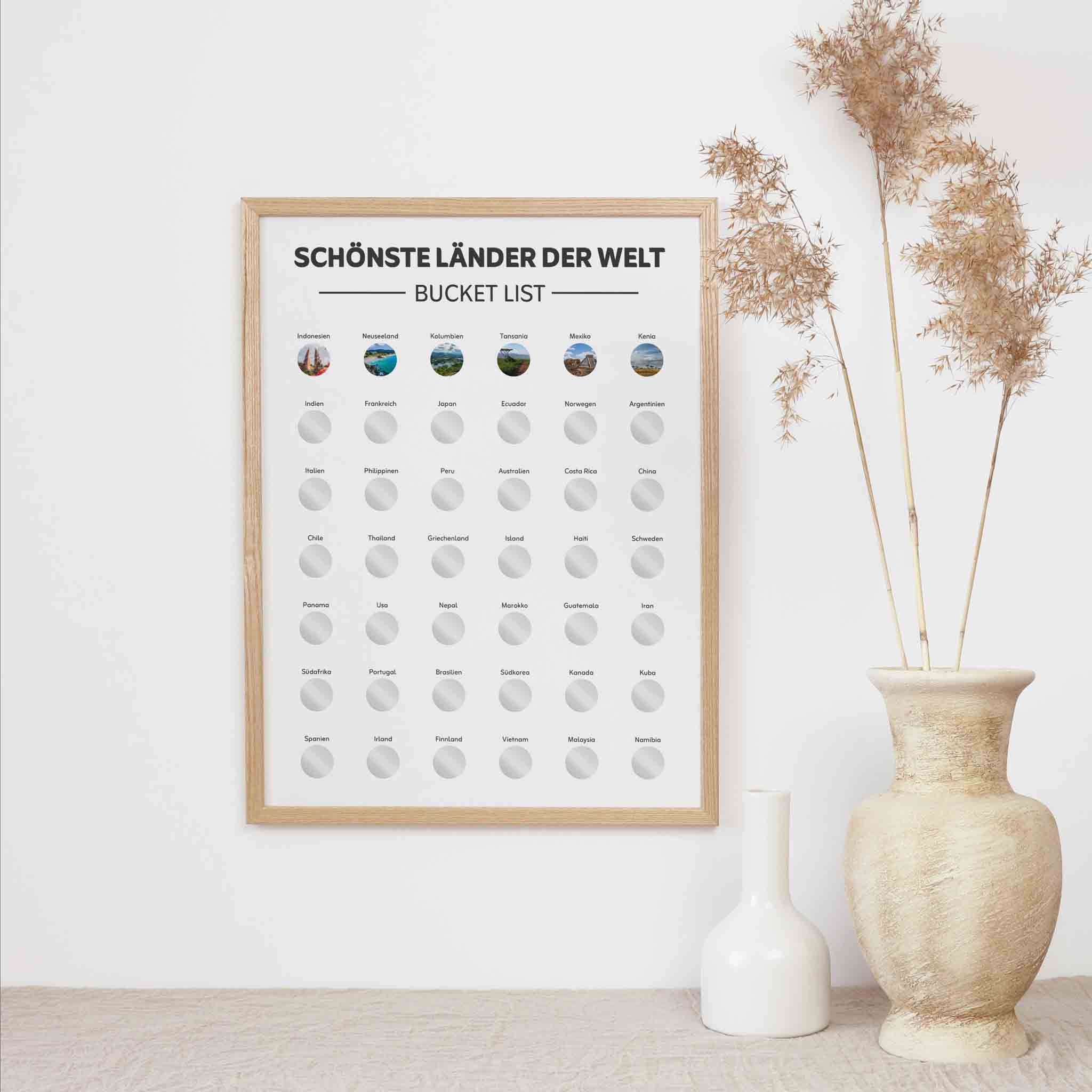 Das "Bucketlist Länder der Welt" Reise Poster von funkenschauer ist ein ideales Geschenk mit 25 Ländern zum Freirubbeln-perfekt für Fans von Löffelliste, Bucketlist Ideen oder rubbelbare Weltkarte.