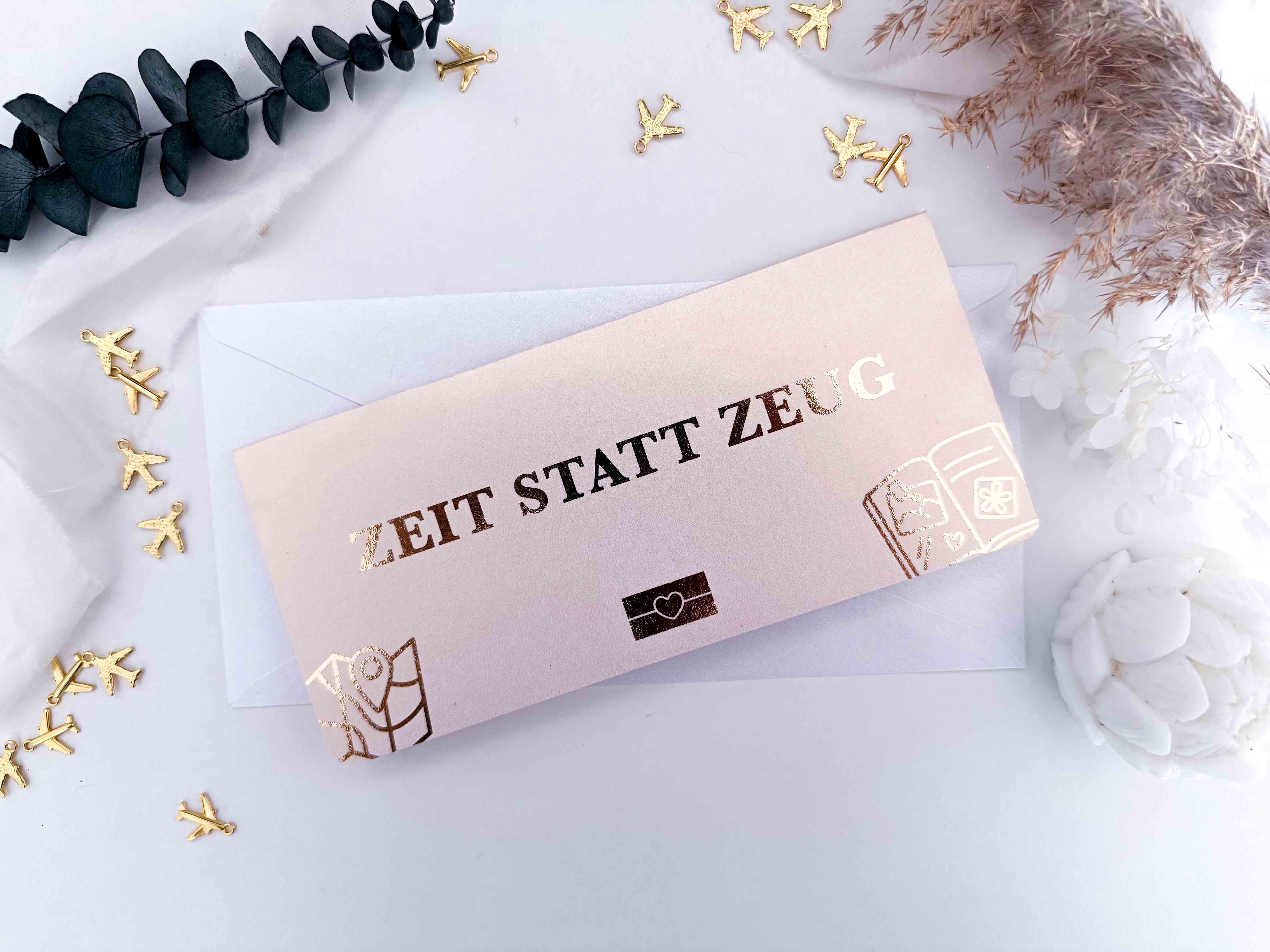 Zeit statt Zeug Gutschein personalisiert mit Rubbelfeld und Wunschtext • persönliche Geschenkideen • Gutschein selbst gestalten