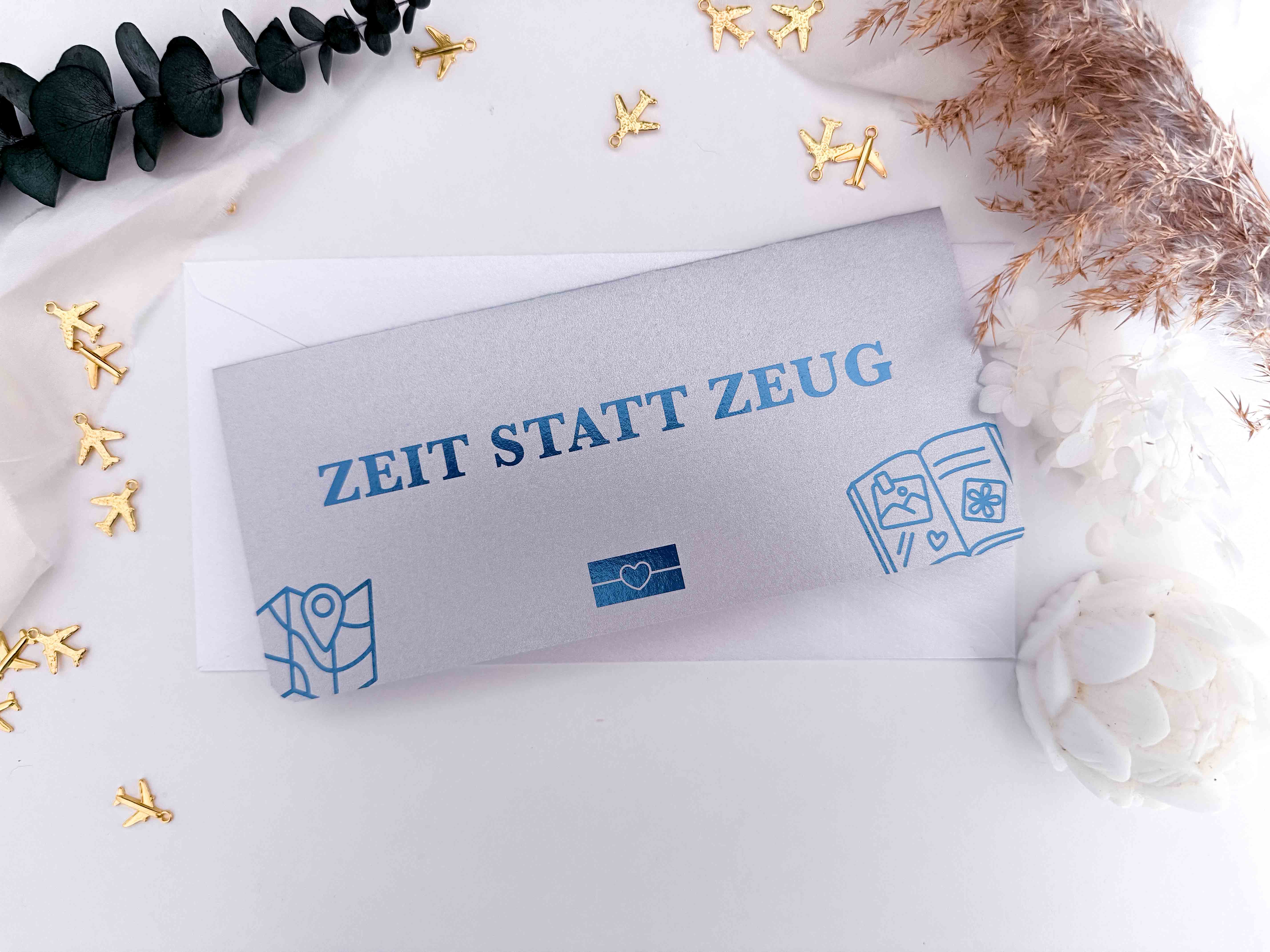 Zeit statt Zeug Gutschein personalisiert mit Rubbelfeld und Wunschtext • persönliche Geschenkideen • Gutschein selbst gestalten