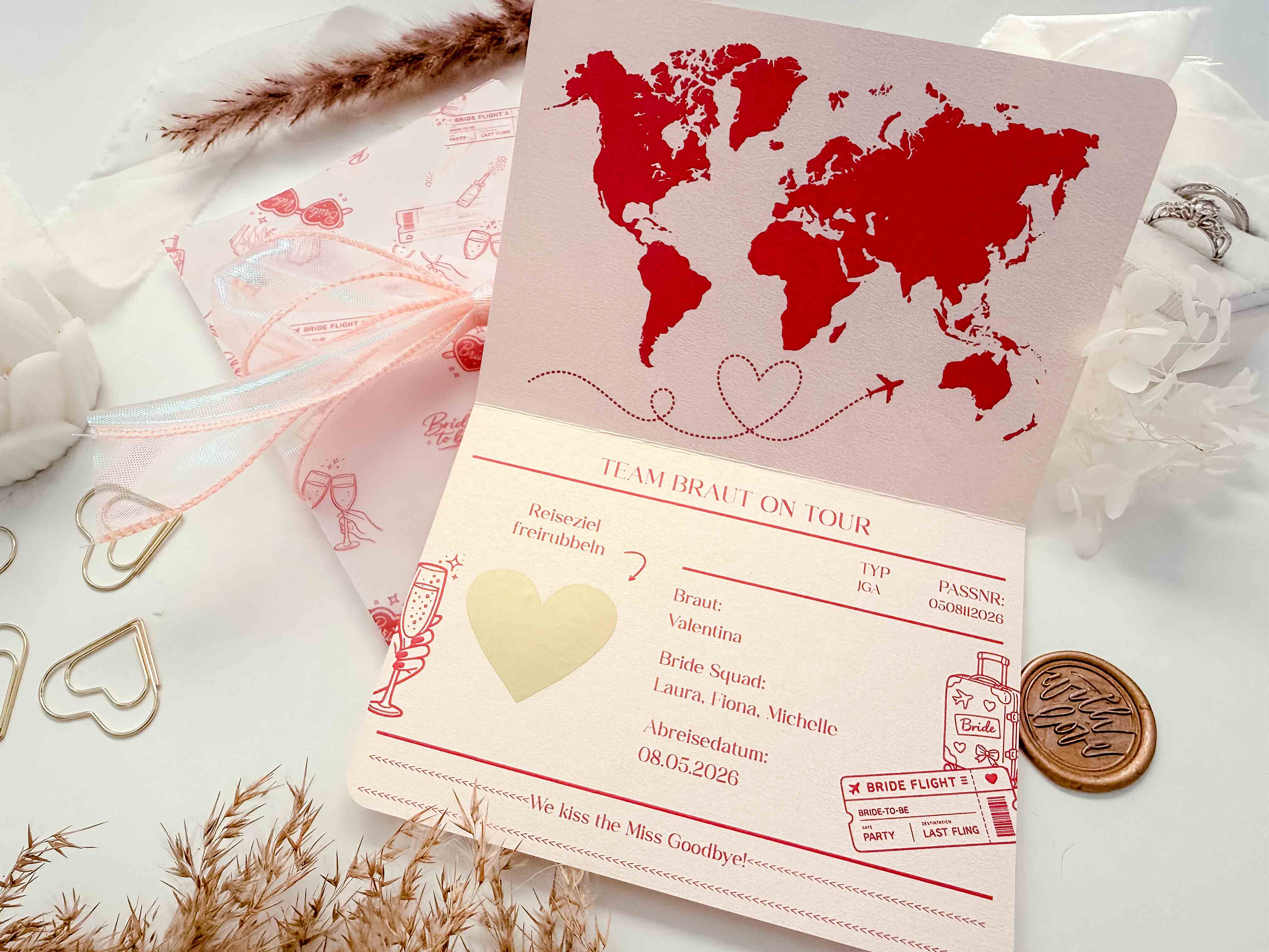 Passport-style Personalized Travel Voucher + Envelope | Scratch Card | Gift for Travel Enthusiasts | Surprise Trip | Foil Print | Valentine's Day
