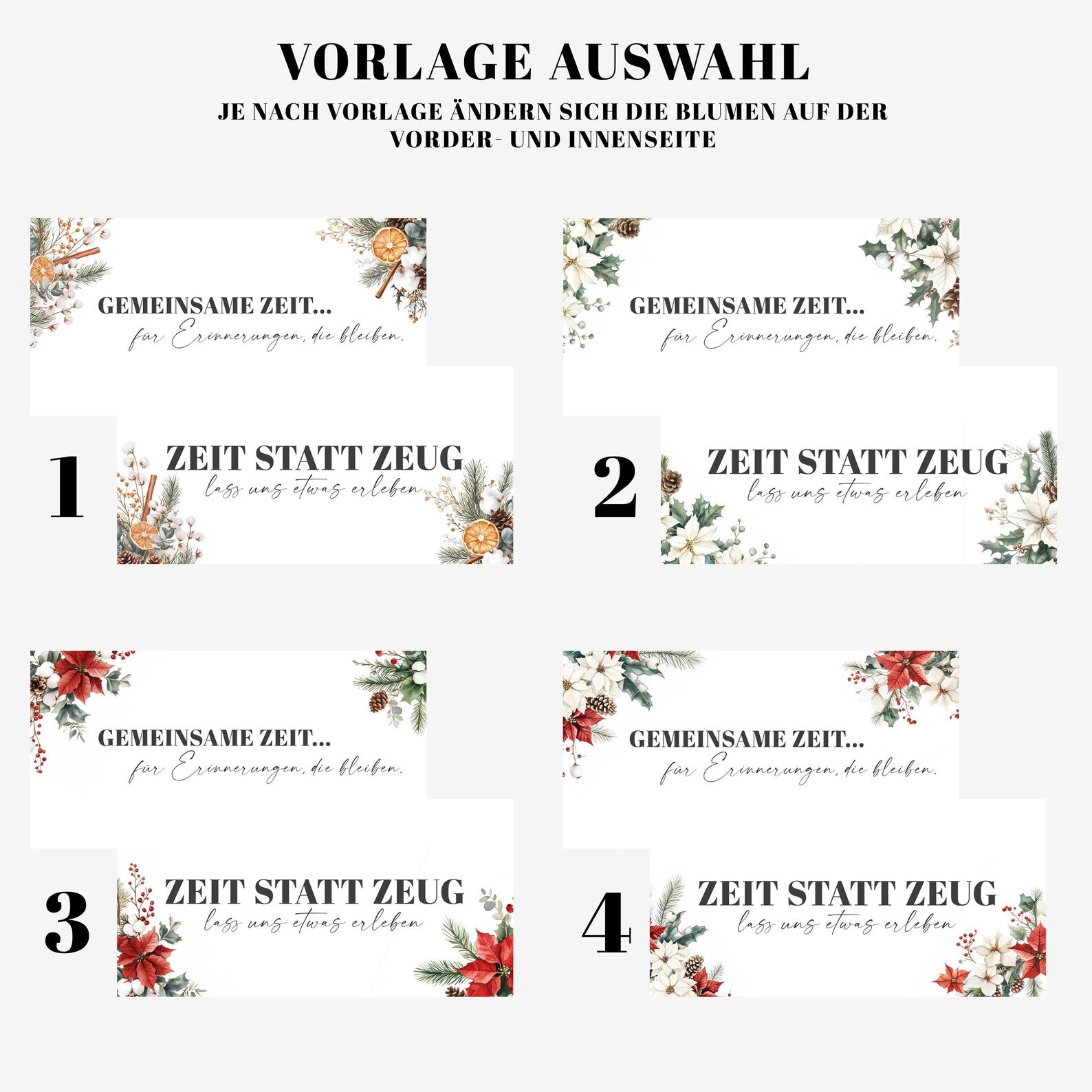 Der funkenschauer "Zeit statt Zeug Gutschein Weihnachten" bietet sechs Weihnachtskarten mit festlichen Motiven und deutschen Texten wie "Zeit statt Zeug" sowie einen personalisierbaren Gutschein - das ideale Geschenk für gemeinsame Zeit zu Weihnachten!.