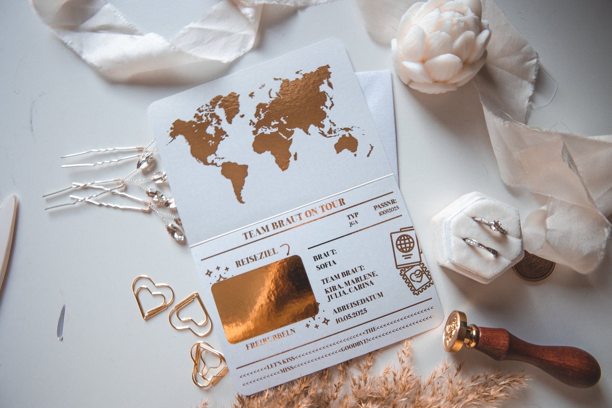 JGA Reisegutschein Personalisiert mit Umschlag, Junggesellenabschied Frau, Einladung Braut zum JGA, Bride to Be Gutschein, Team Braut, JGA Gutschein - funkenschauer