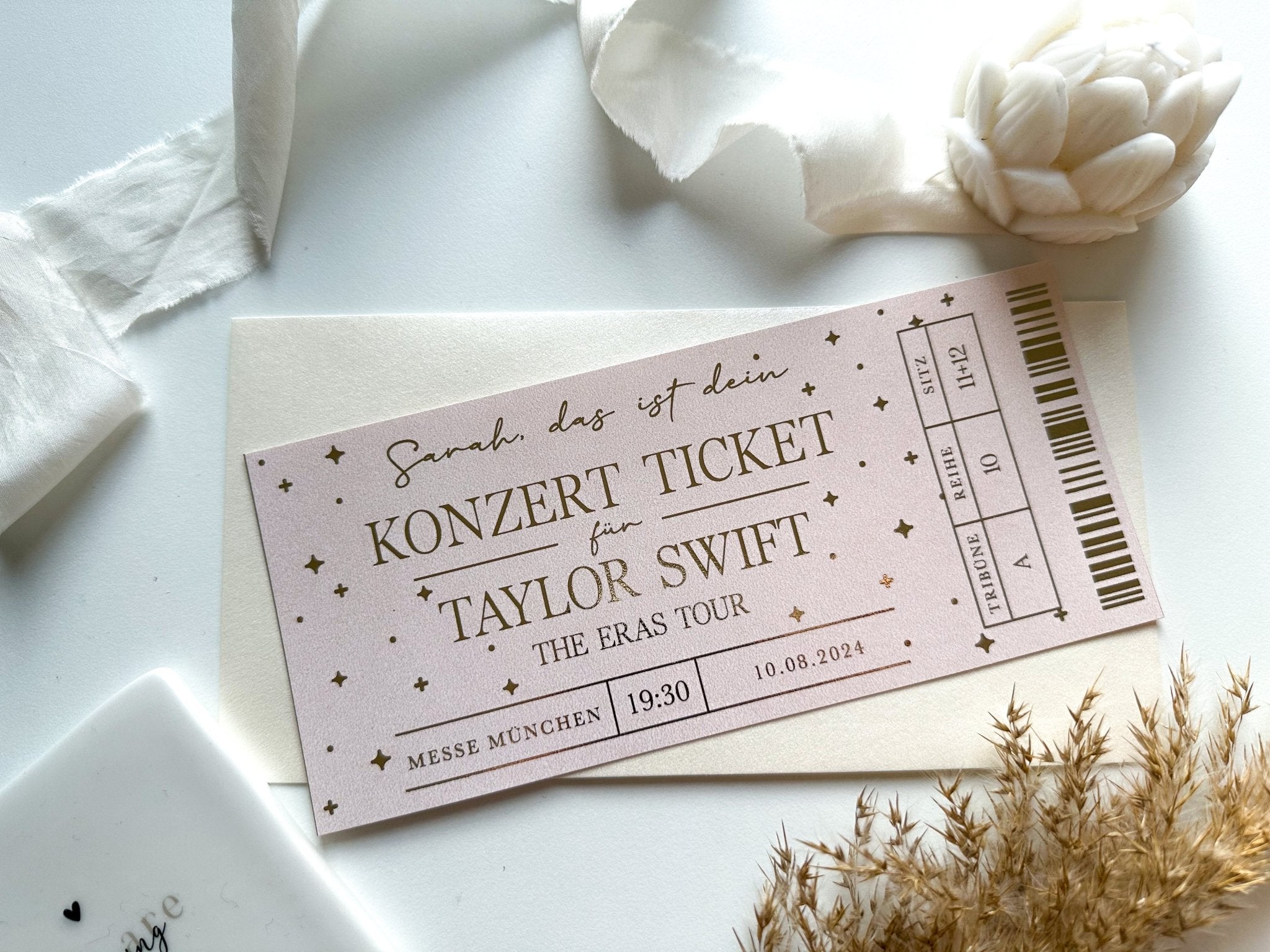 Konzert Ticket Personalisierbar ROSÉ EDITION | Geschenk Musikliebhaber | Eventgutschein | Konzertkarte | Adele | Coldplay | Taylor Swift - funkenschauer