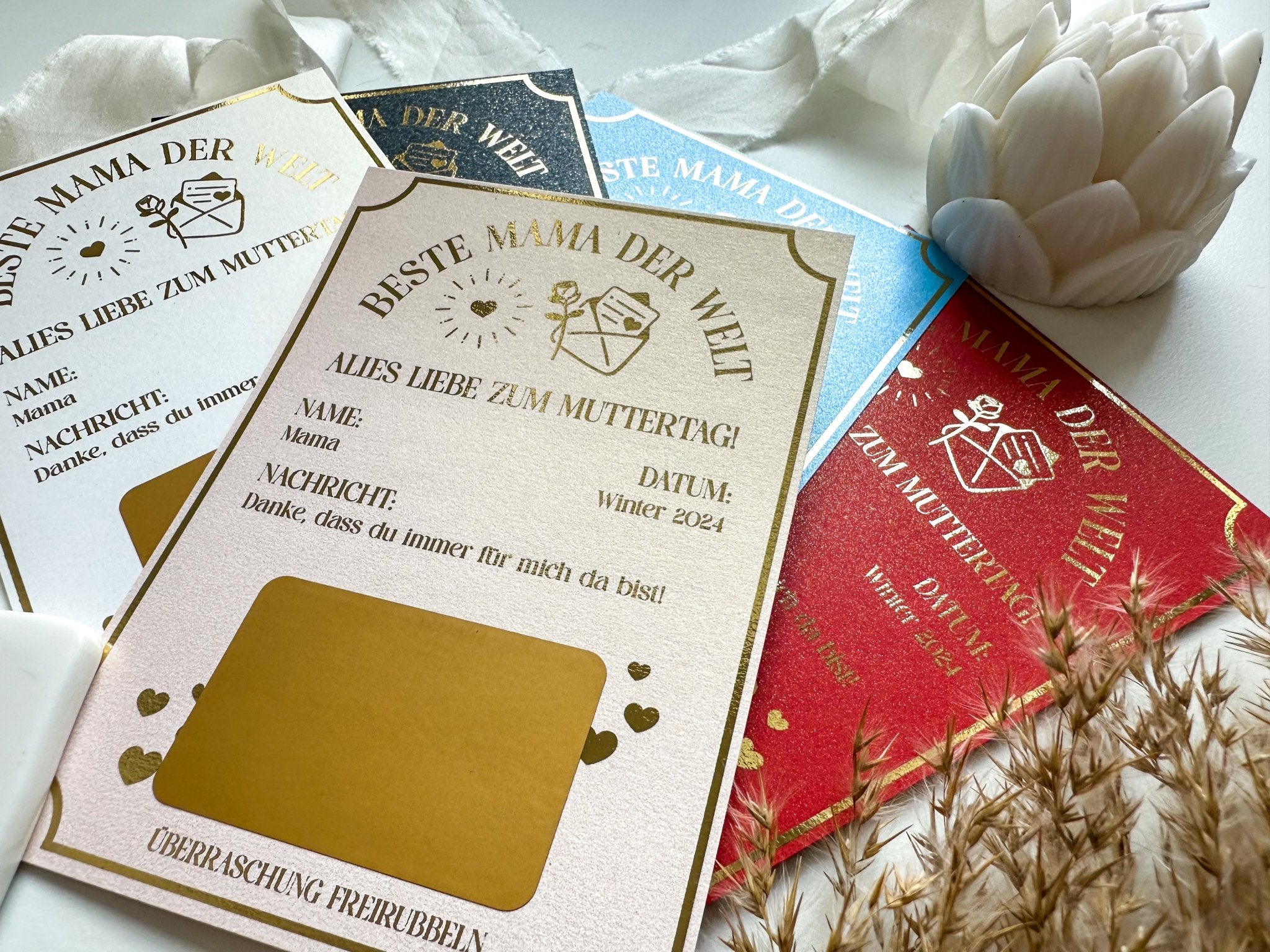 Muttertag Gutschein Personalisierbar PERLMUTT inkl. Umschlag | Rubbelkarte | Geschenk | Muttertagsgeschenk | Überraschung | Ticket - funkenschauer