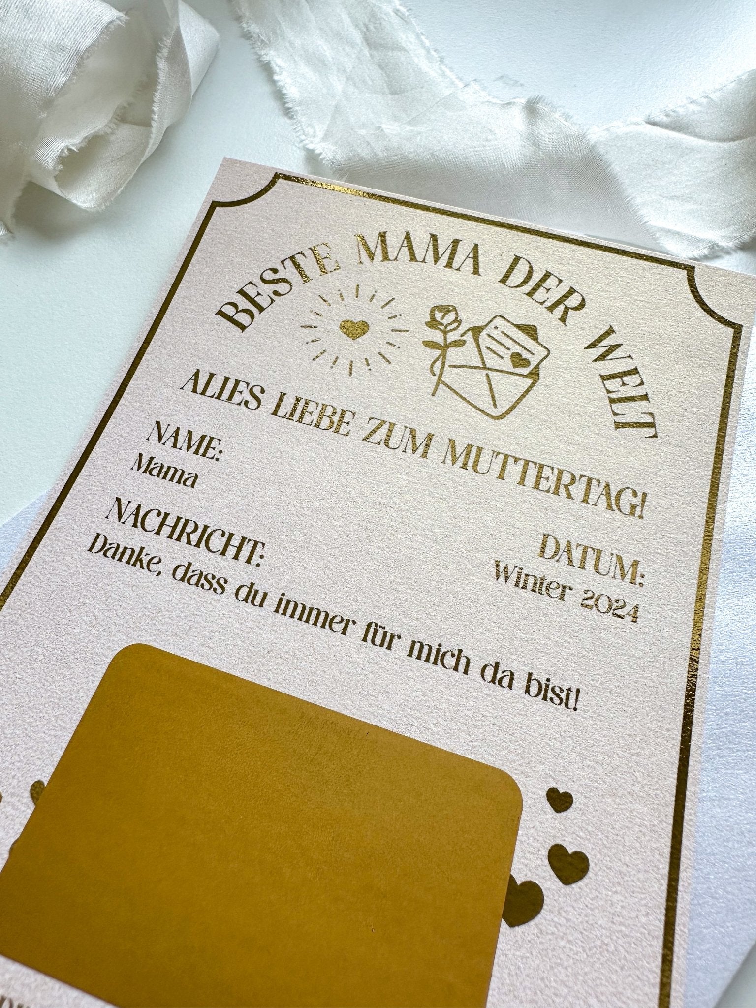 Muttertag Gutschein Personalisierbar PERLMUTT inkl. Umschlag | Rubbelkarte | Geschenk | Muttertagsgeschenk | Überraschung | Ticket - funkenschauer