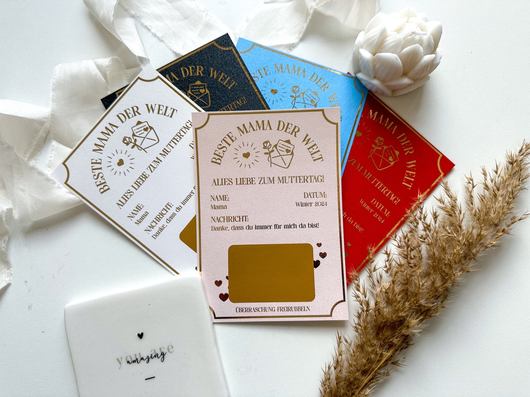 Muttertag Gutschein Personalisierbar PERLMUTT inkl. Umschlag | Rubbelkarte | Geschenk | Muttertagsgeschenk | Überraschung | Ticket - funkenschauer