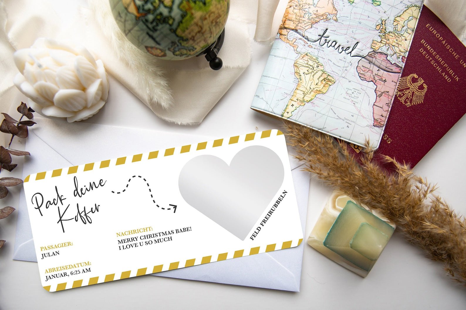 Reisegutschein Pack deine Koffer Personalisierbar | Rubbelkarte | 17 Farben | Geschenk Reiseliebhaber | Reise verschenken| Valentinstag - funkenschauer