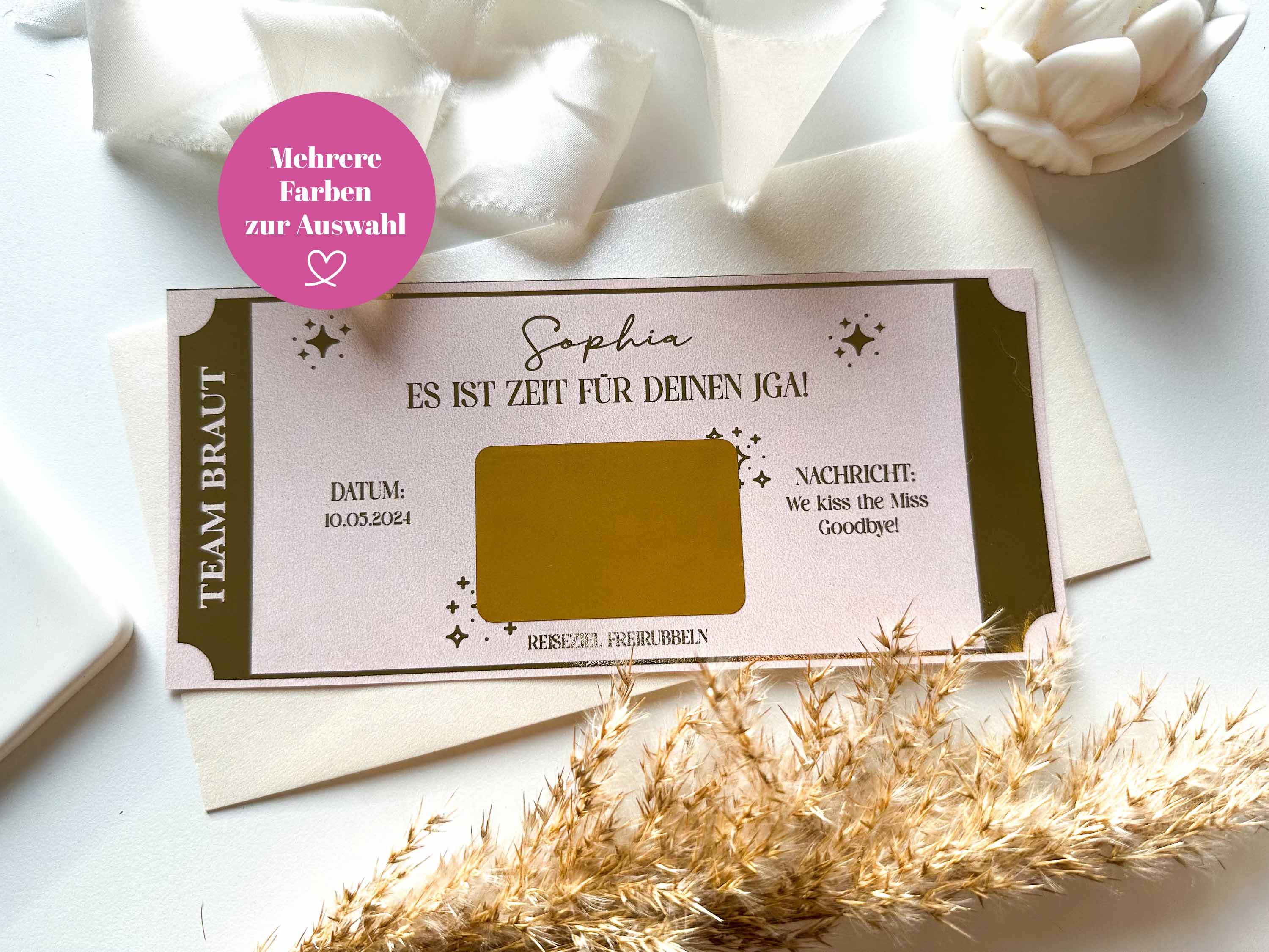 JGA Reisegutschein Personalisiert | Rubbelkarte | Bride to be | JGA Planen | Jungesellinnenabschied | Team Braut | Bordkarte
