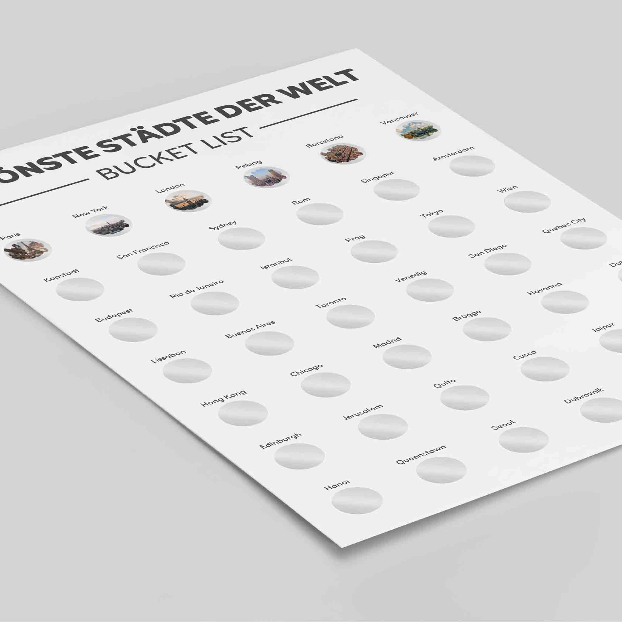 Das funkenschauer Poster "Schönste Städte der Welt Bucketlist zum Freirubbeln" im A3-Format ist ein tolles Reise-Geschenk: Rubbele die bekanntesten Städte wie New York, London, Paris oder Sydney frei und sammle deine Abenteuer!.