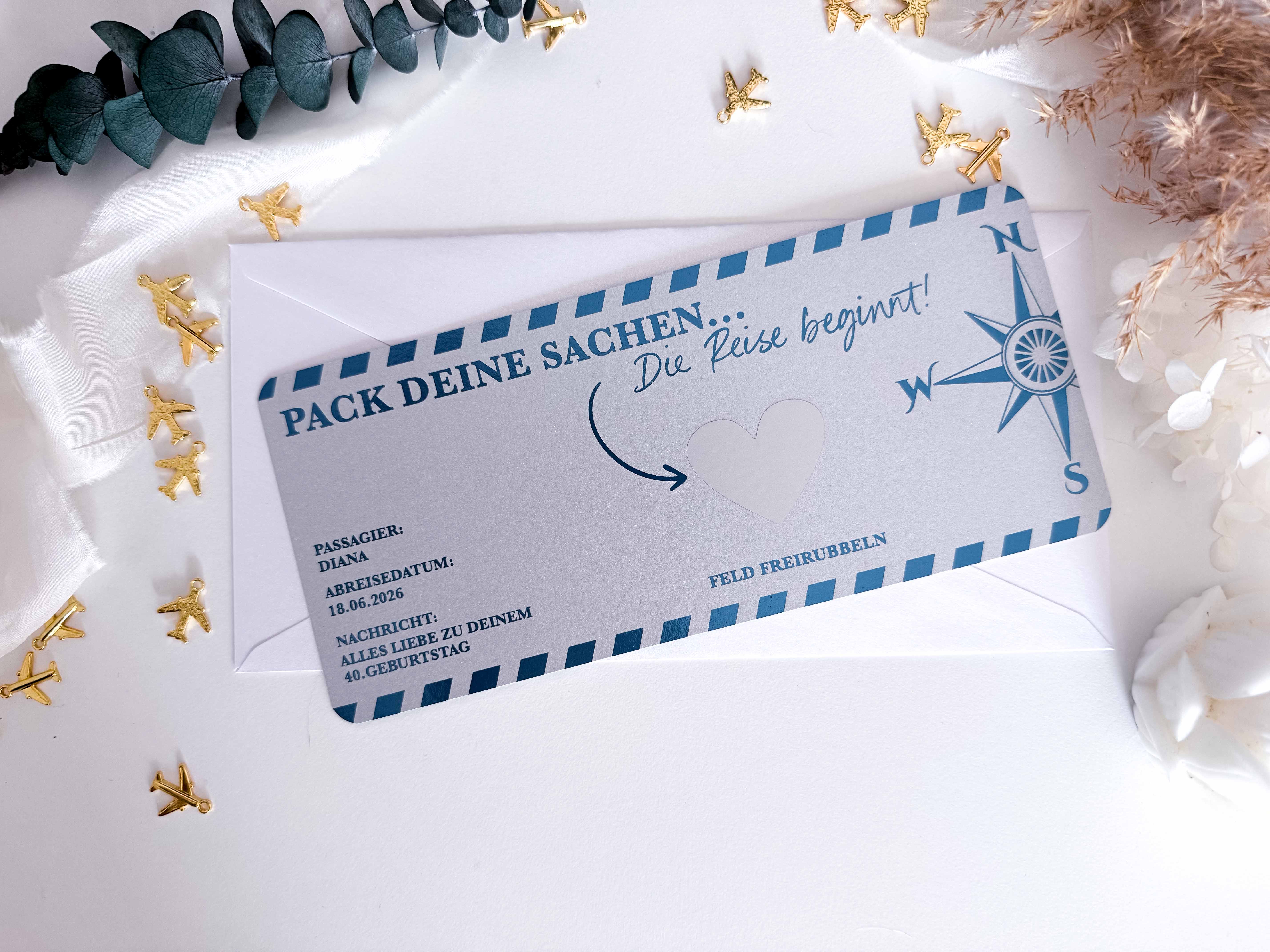 Reisegutscheine personalisiert inkl. hochwertigem Umschlag mit Wunschtext und Rubbelfeld  • Geschenkgutschein • Reise Geschenk • Gutschein Reise