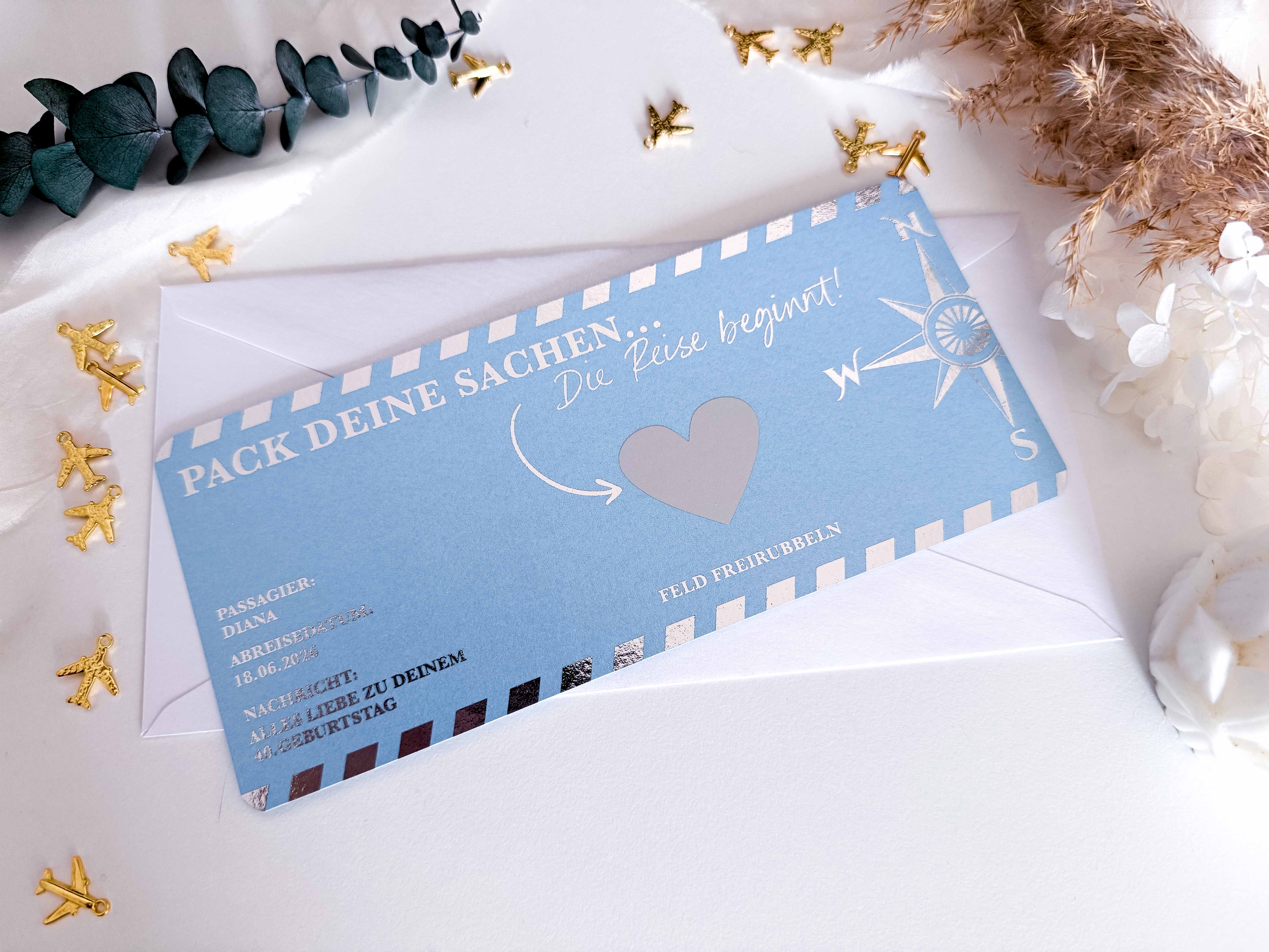 Reisegutscheine personalisiert inkl. hochwertigem Umschlag mit Wunschtext und Rubbelfeld  • Geschenkgutschein • Reise Geschenk • Gutschein Reise