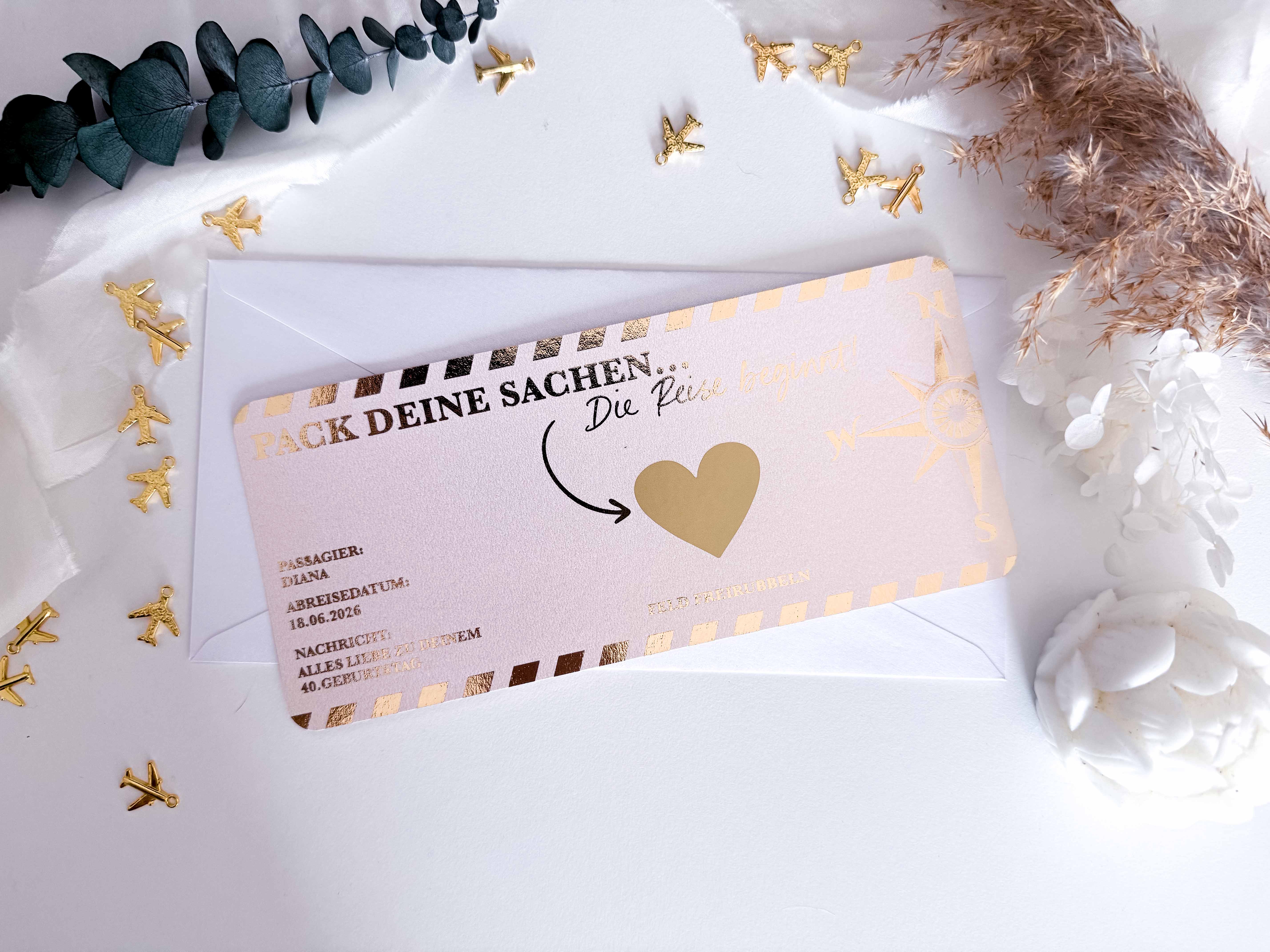 Reisegutscheine personalisiert inkl. hochwertigem Umschlag mit Wunschtext und Rubbelfeld  • Geschenkgutschein • Reise Geschenk • Gutschein Reise