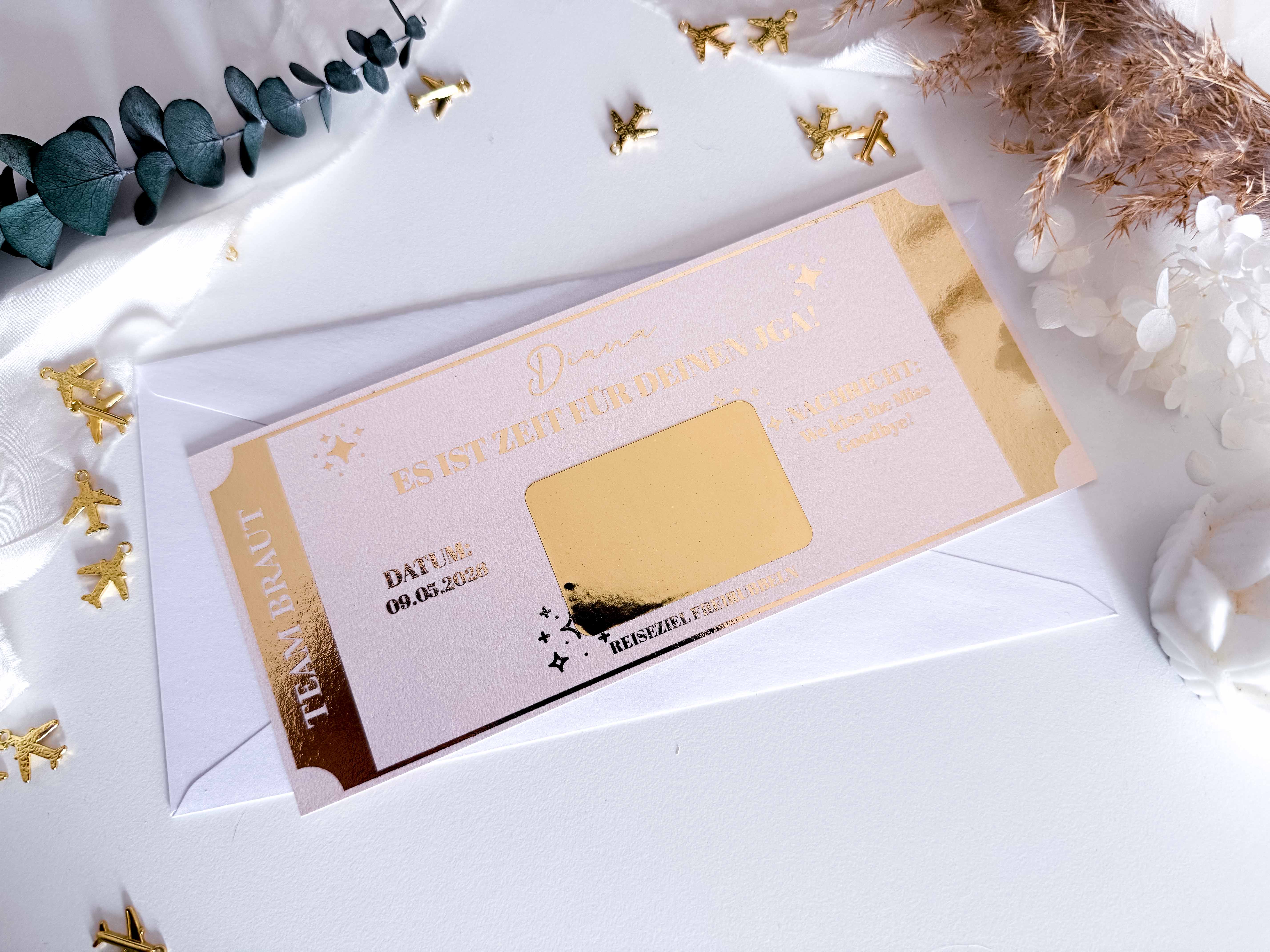 JGA Reisegutschein Personalisiert | Rubbelkarte | Bride to be | JGA Planen | Jungesellinnenabschied | Team Braut | Bordkarte