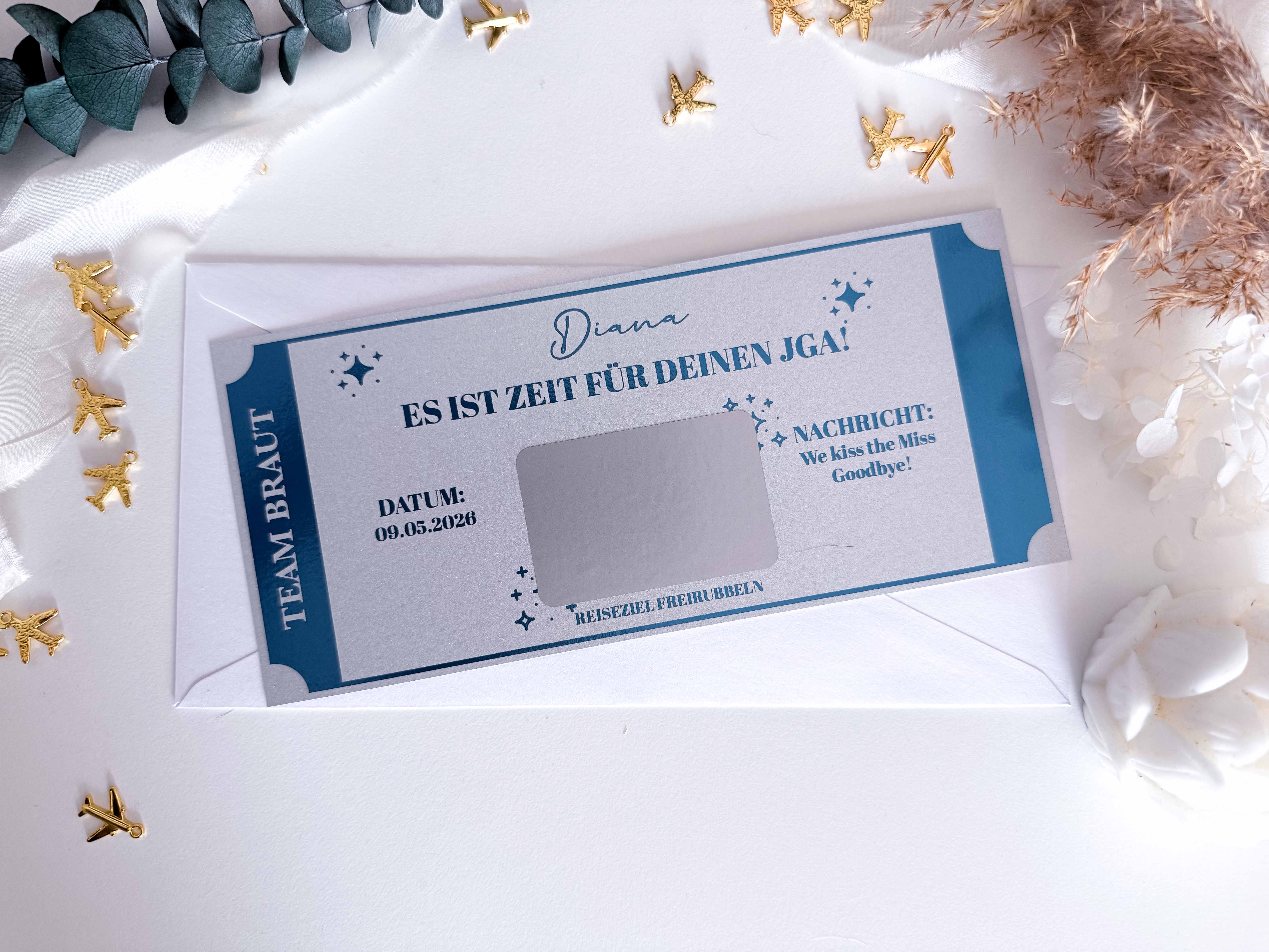 JGA Reisegutschein Personalisiert | Rubbelkarte | Bride to be | JGA Planen | Jungesellinnenabschied | Team Braut | Bordkarte