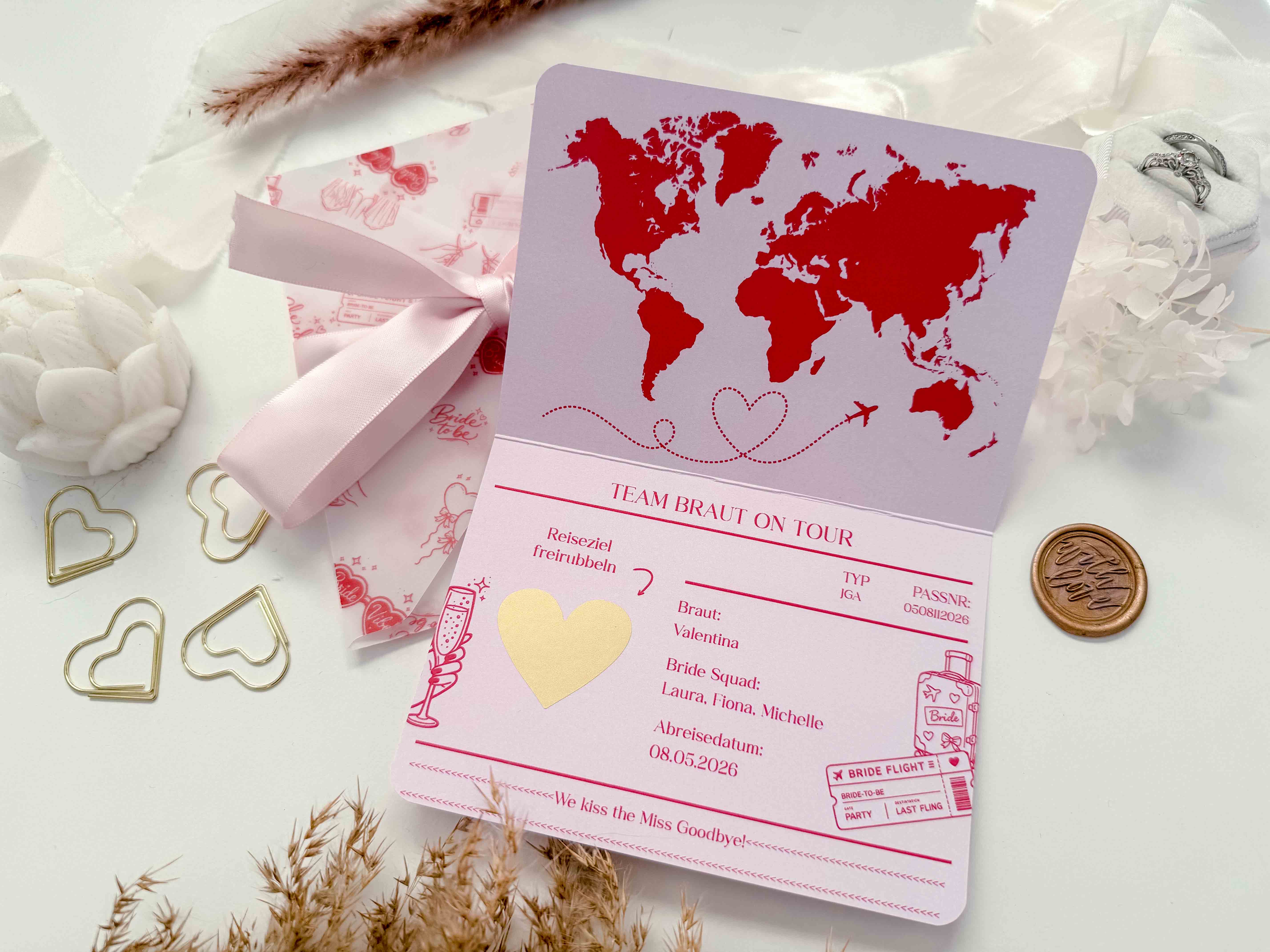 Passport-style Personalized Travel Voucher + Envelope | Scratch Card | Gift for Travel Enthusiasts | Surprise Trip | Foil Print | Valentine's Day
