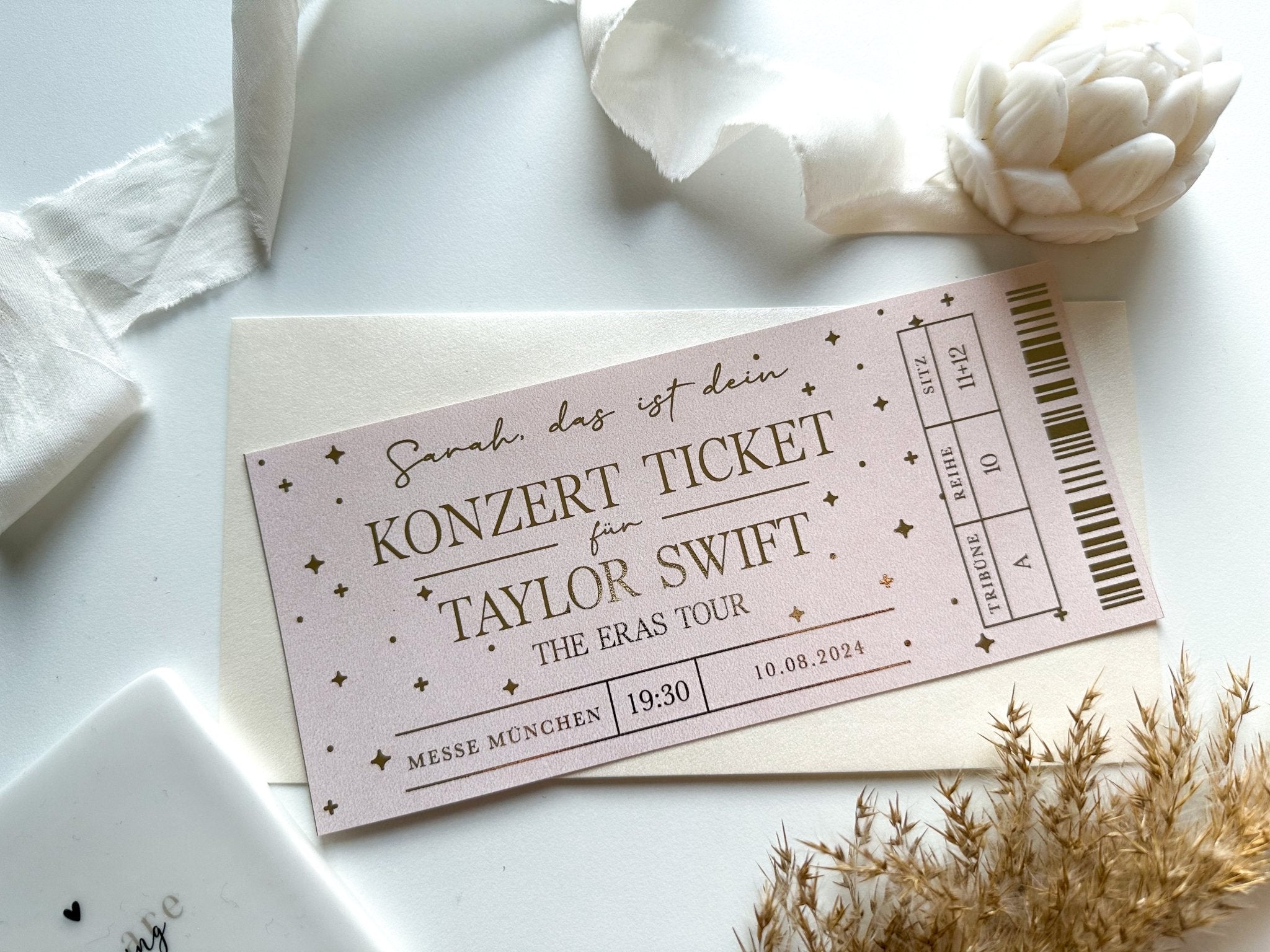 Konzert Ticket Personalisierbar ROSÉ EDITION | Geschenk Musikliebhaber | Eventgutschein | Konzertkarte | Adele | Coldplay | Taylor Swift - funkenschauer