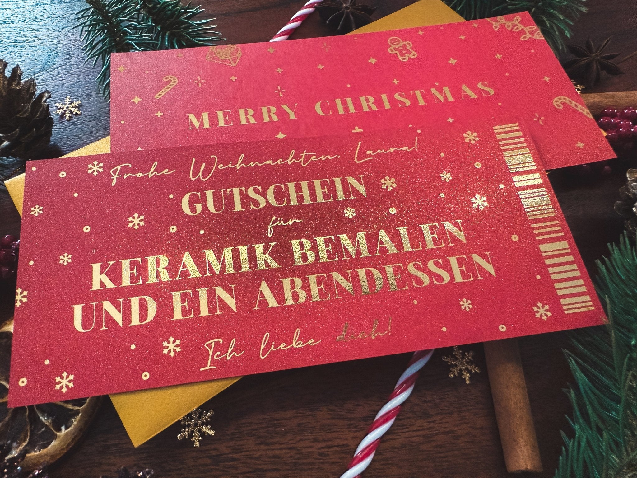 Personalisierter Weihnachtsgutschein rot Perlmutt | Personalisiertes Weihnachtsgeschenk |Überraschungsgeschenk | Weihnachtsgeschenkideen - funkenschauer