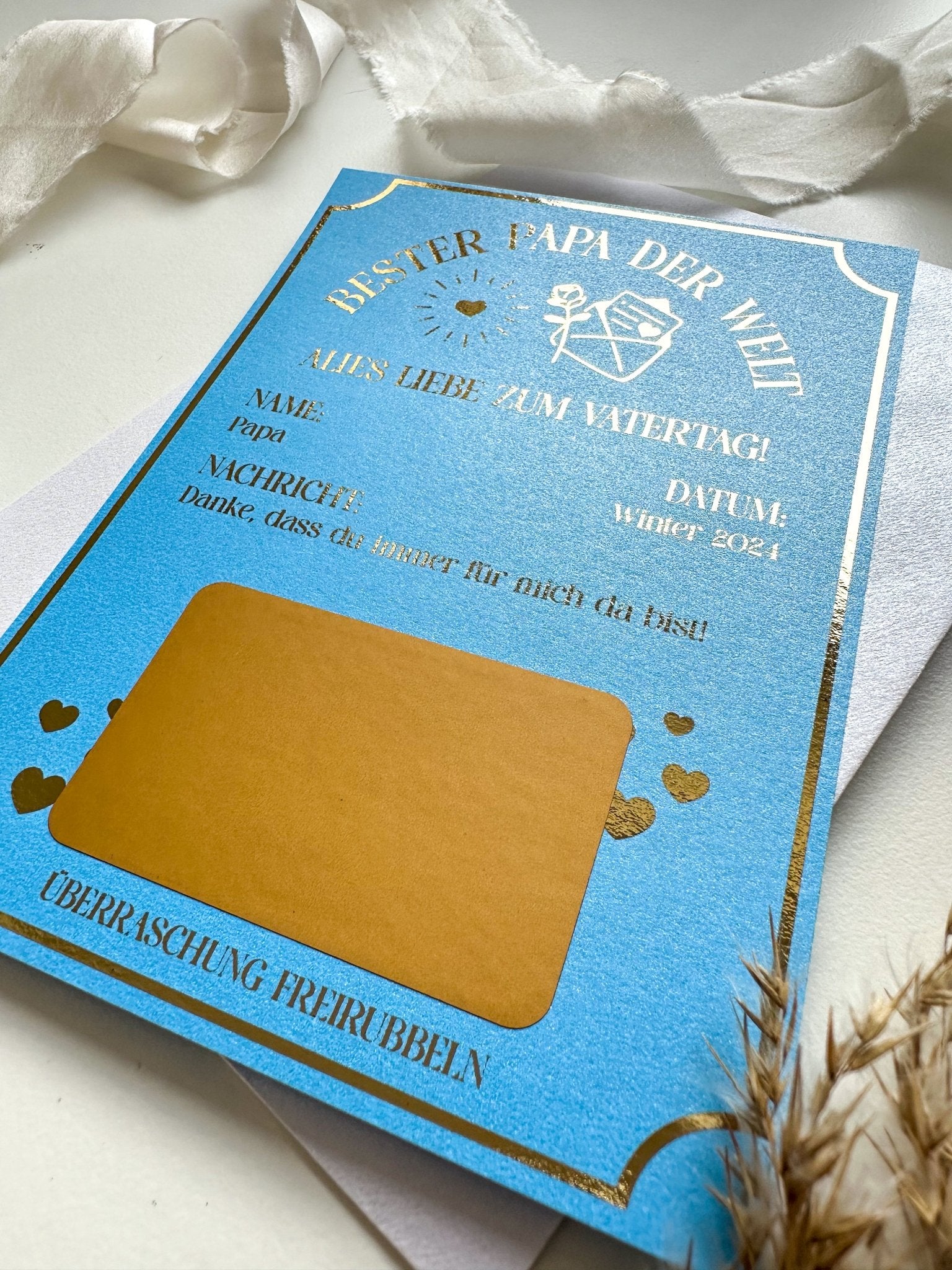 Vatertag Gutschein Personalisierbar PERLMUTT inkl. Umschlag | Rubbelkarte | Geschenk | Vatertagsgeschenk | Überraschung | Ticket - funkenschauer