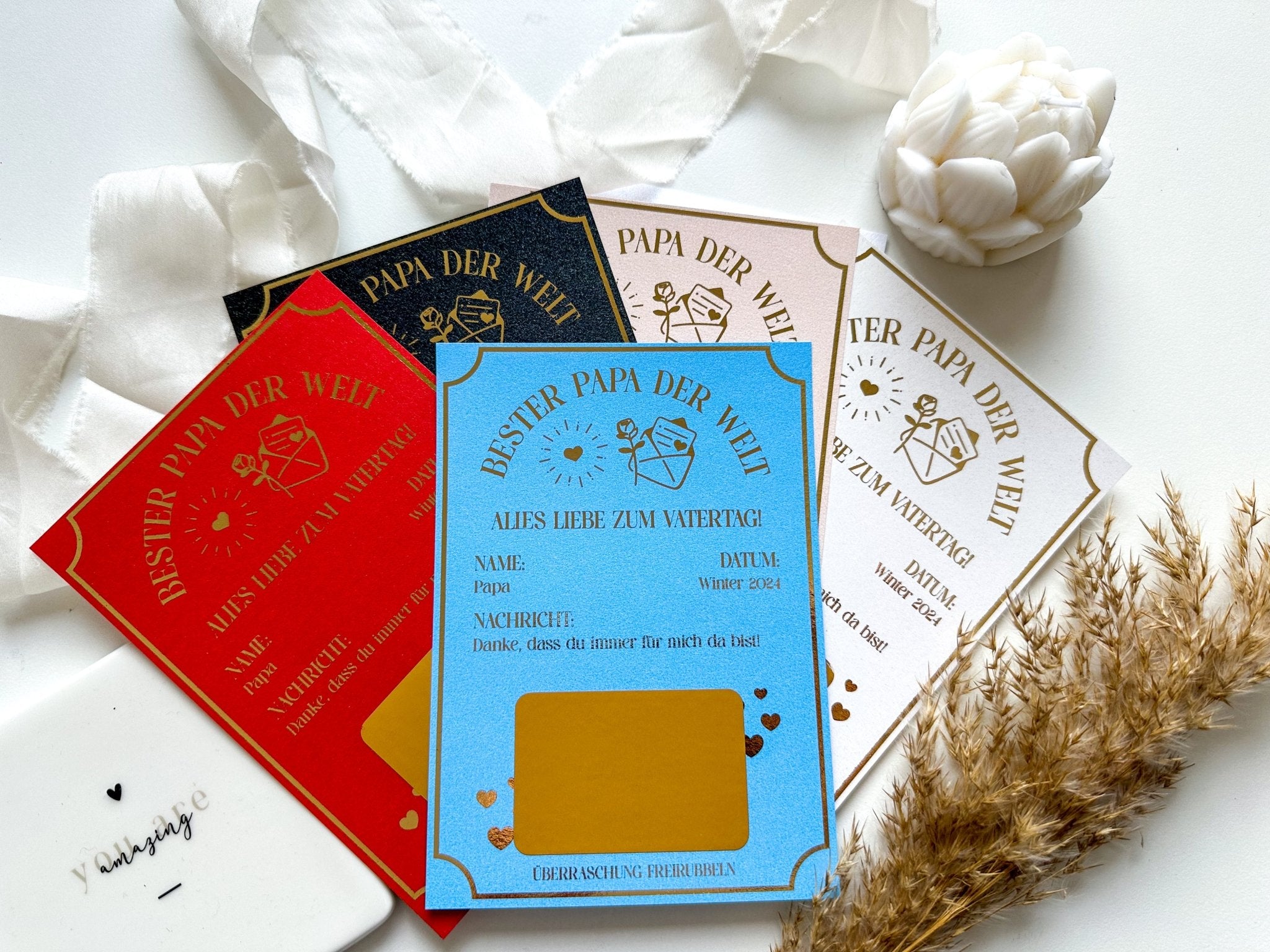 Vatertag Gutschein Personalisierbar PERLMUTT inkl. Umschlag | Rubbelkarte | Geschenk | Vatertagsgeschenk | Überraschung | Ticket - funkenschauer